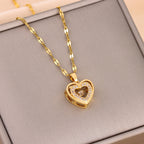Sweetheart Layered Love Necklace | Rhinestone Heart Pendant in Titanium Steel