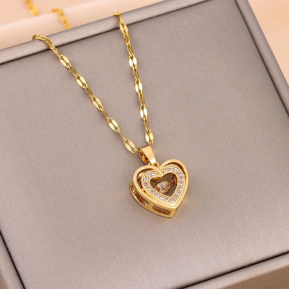 Sweetheart Layered Love Necklace | Rhinestone Heart Pendant in Titanium Steel