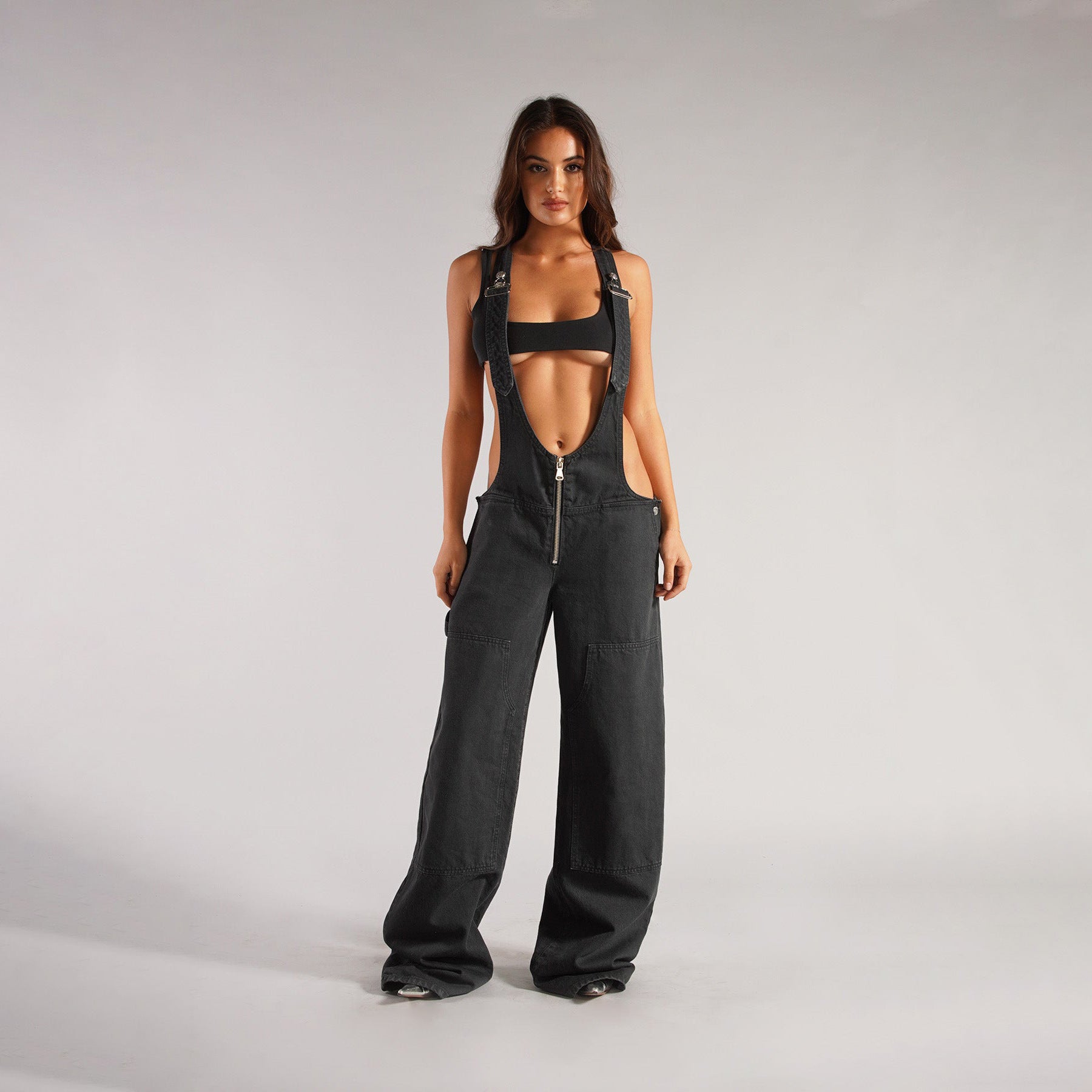 Retro Zip Denim Overalls | Y2K Suspender Streetwear