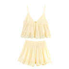 Sugar Petal Poplin Set | Embroidered Sleeveless Top & Casual Shorts Two-Piece