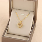 Sweetheart Layered Love Necklace | Rhinestone Heart Pendant in Titanium Steel