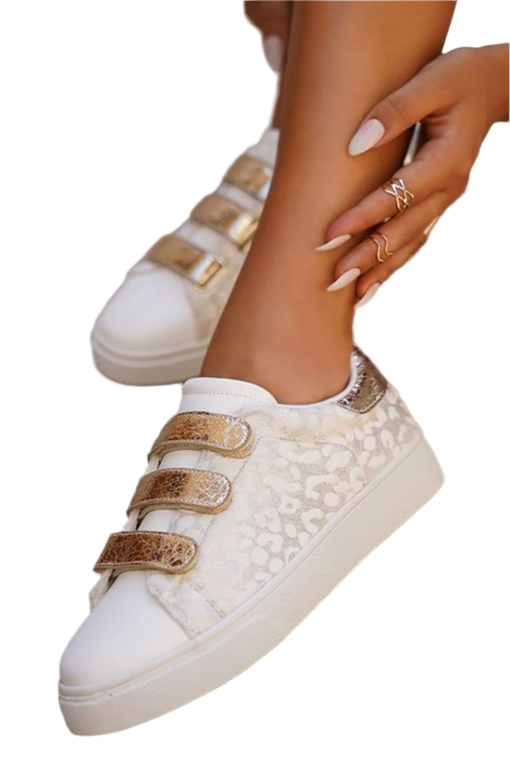 Cosmic Pounce White Leopard Velcro Kicks.