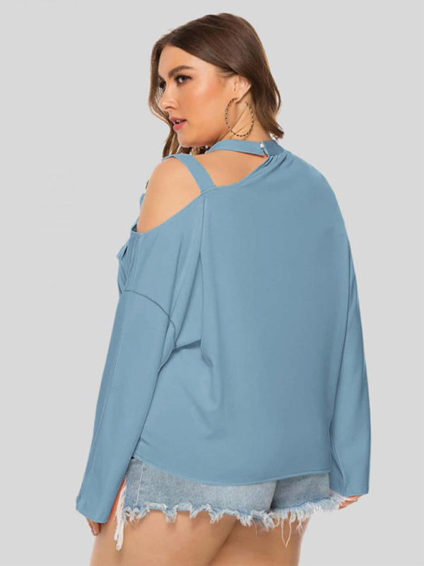Bow Breeze Hollow Shoulder Long Sleeve Tee – Plus Size Cozy Chic