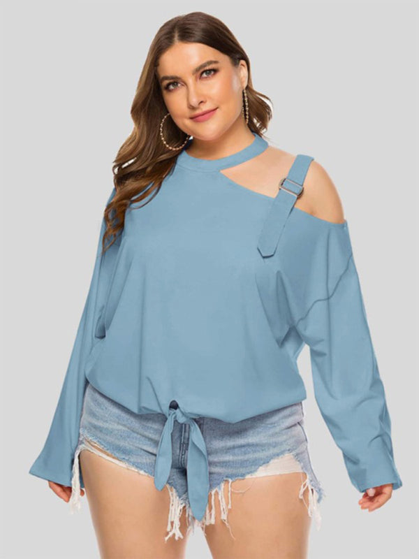 Bow Breeze Hollow Shoulder Long Sleeve Tee – Plus Size Cozy Chic