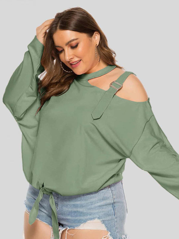 Bow Breeze Hollow Shoulder Long Sleeve Tee – Plus Size Cozy Chic