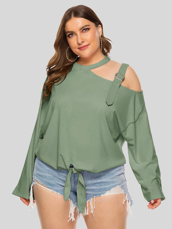 Bow Breeze Hollow Shoulder Long Sleeve Tee – Plus Size Cozy Chic