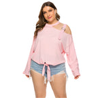 Bow Breeze Hollow Shoulder Long Sleeve Tee – Plus Size Cozy Chic
