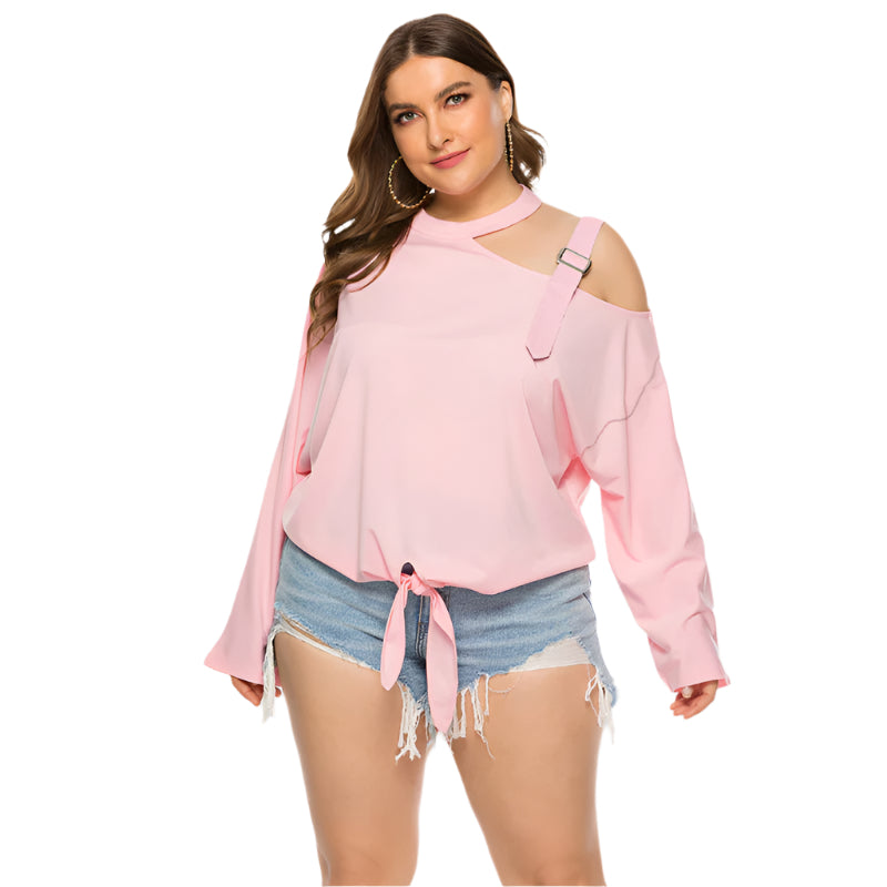 Bow Breeze Hollow Shoulder Long Sleeve Tee – Plus Size Cozy Chic