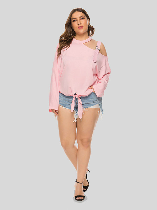 Bow Breeze Hollow Shoulder Long Sleeve Tee – Plus Size Cozy Chic
