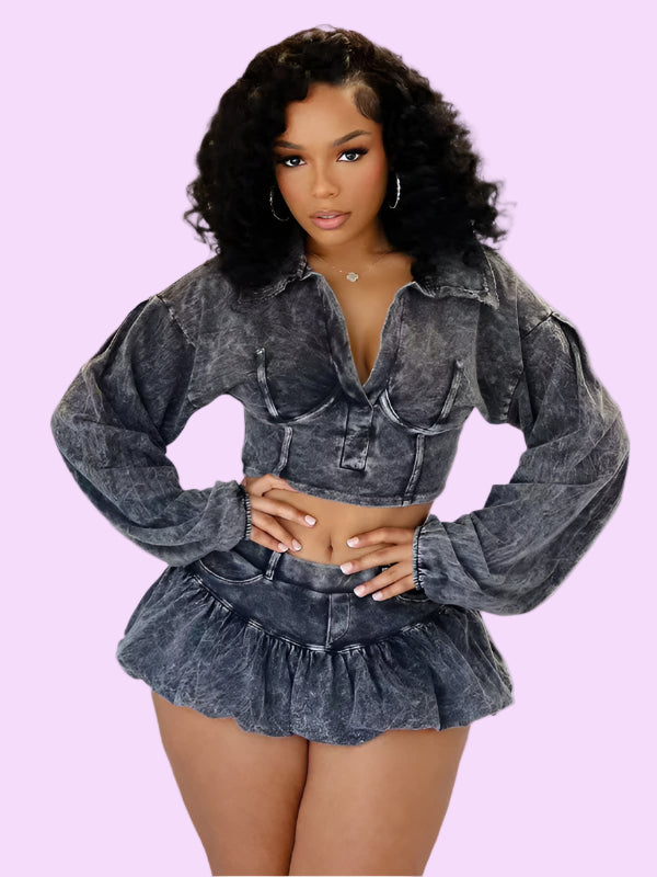 Ripped N’ Ready Distressed Skirt Set